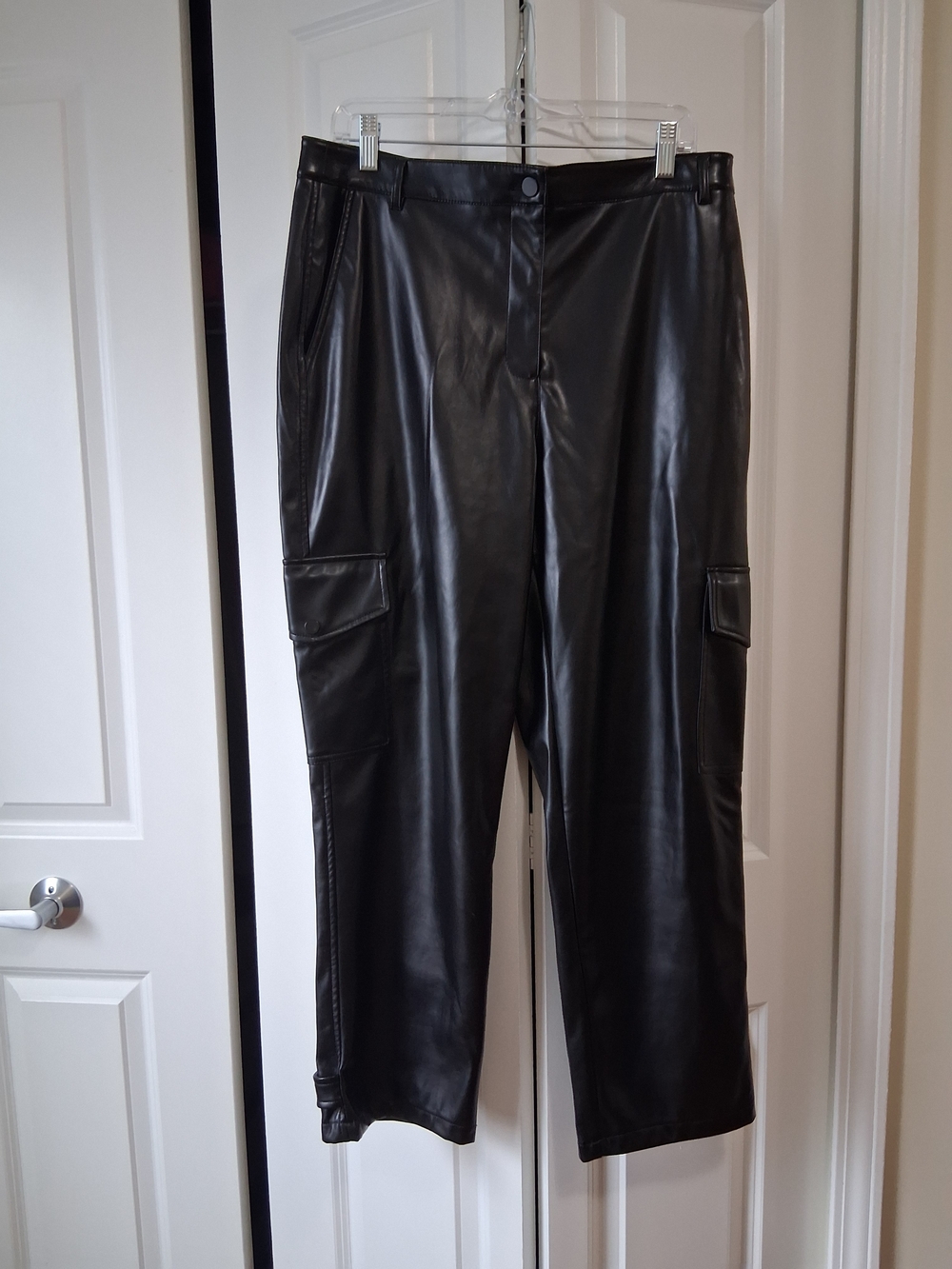 Bailey 44 Black Faux Leather Cargo Trousers